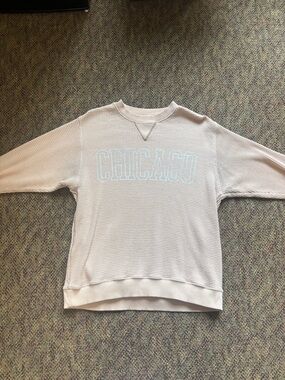 aerie Peach Waffle-Knit Crewneck Pullover